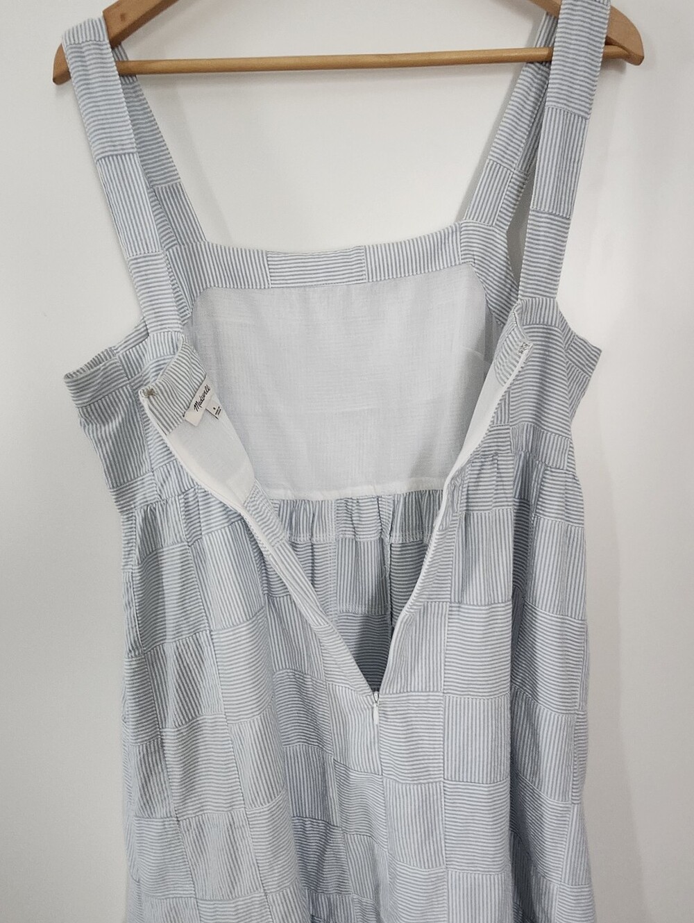 MADEWELL Seersucker Patchwork Tiered Midi Cotton Dress Sz 8 Cottagecore Coastal - Picture 6 of 15